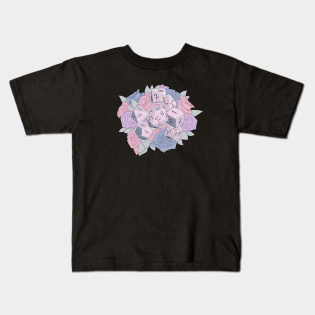 Pink, Purple, and Blue Flower Dice Kids T-Shirt by WhisperingDusk